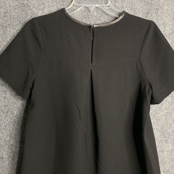 Madewell Leather Trim Blouse Women S Black High Low Hem Short Sleeve Keyhole - Picture 7 of 13